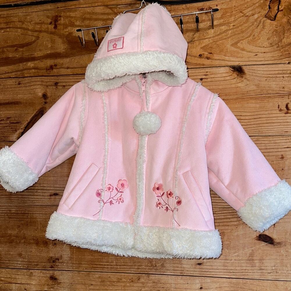 Girls Faux Fur Suede Floral Embroidered Jacket
